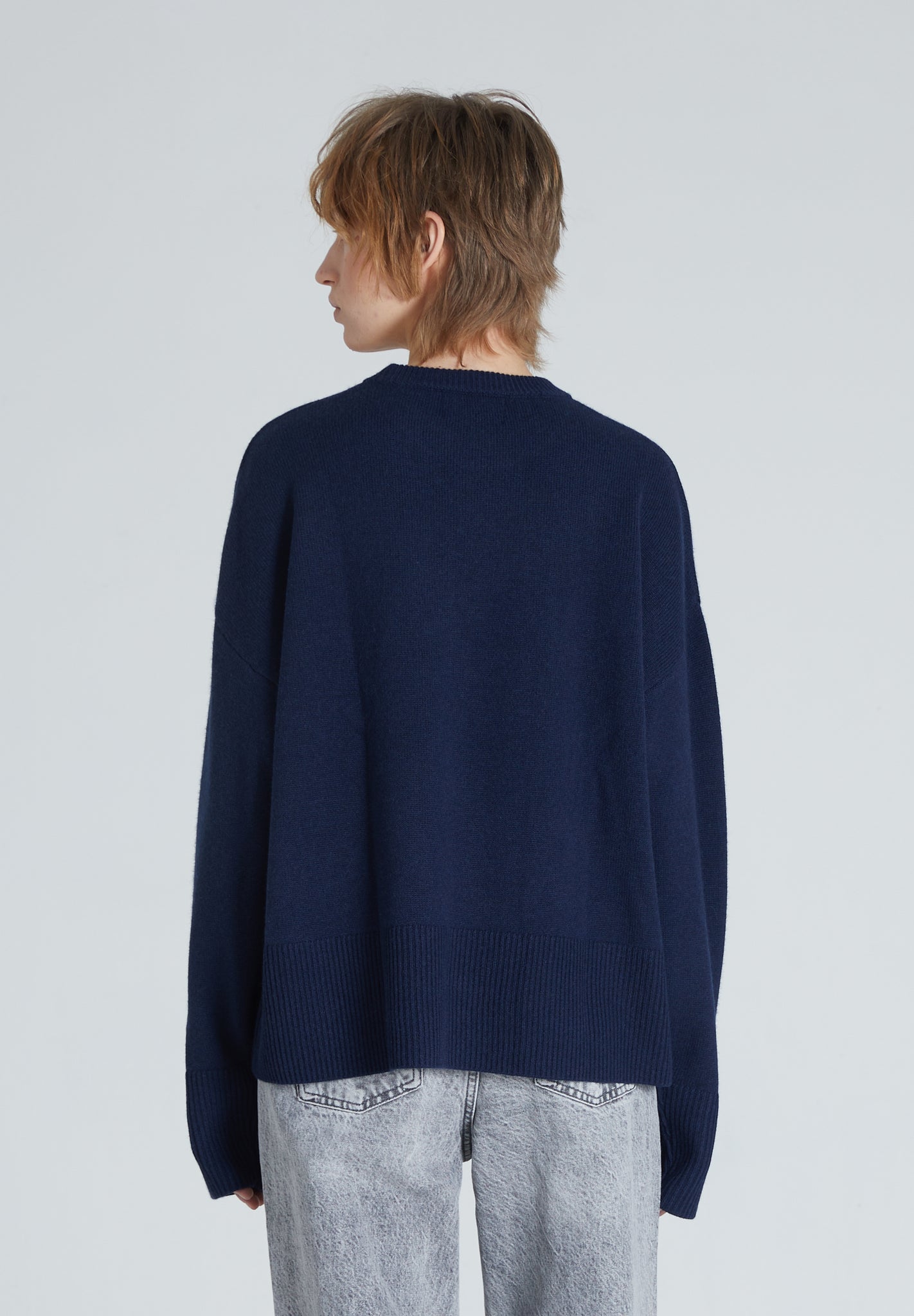 Back of dark blue, navy cashmere sweater