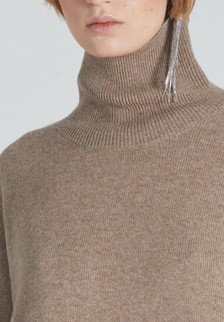 Closeup of brown cashmere turtleneck 